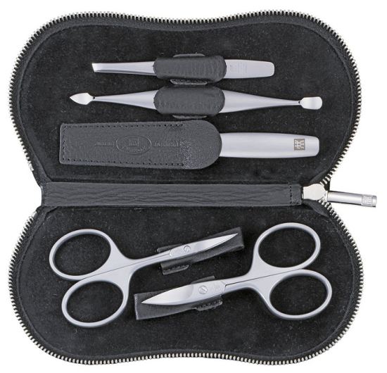 Trousse &agrave; manucure en cuir Legitima noir 5 pi&egrave;ces